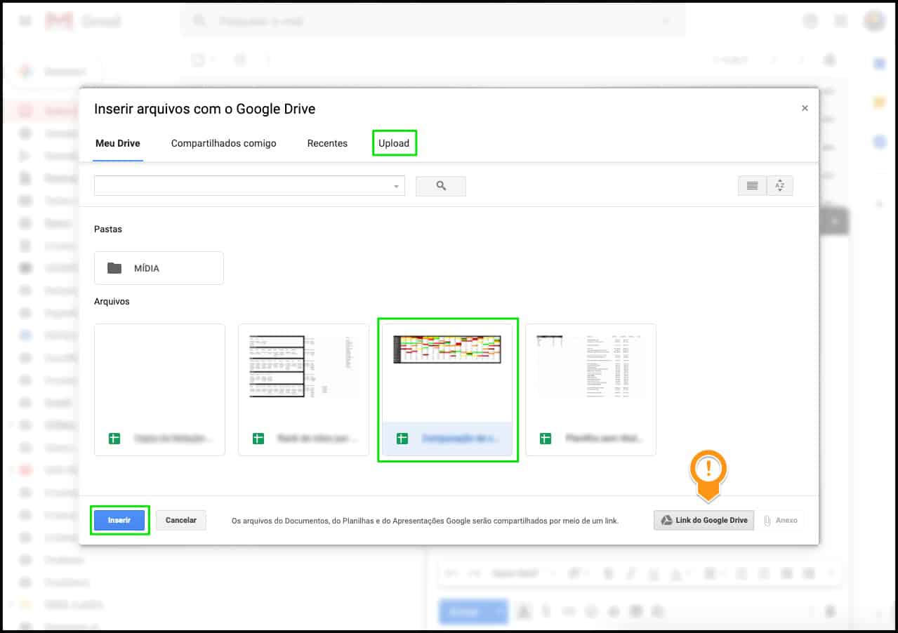 Inserir arquivos do Google Drive no email do Gmail