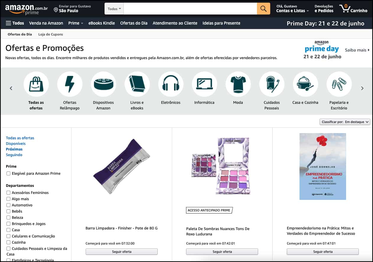 Página de ofertas da Amazon
